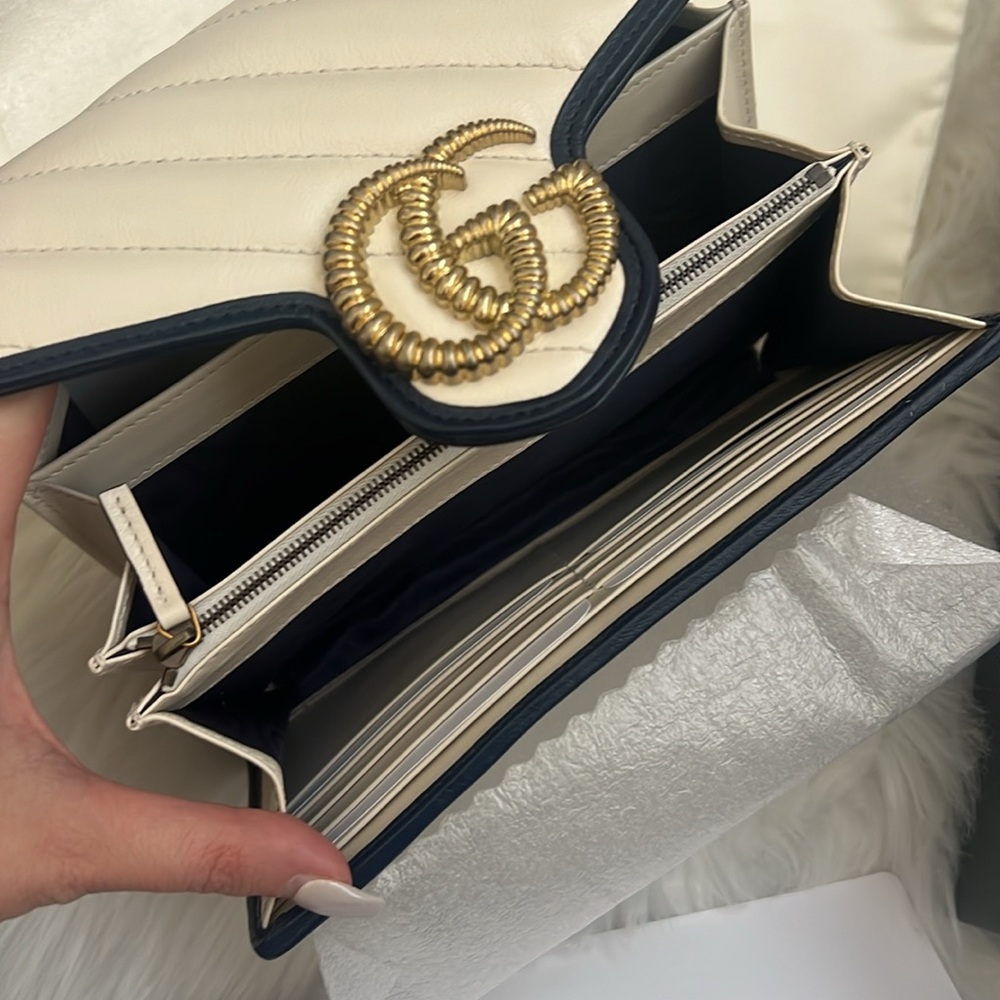 🆕💯% Auth Gucci Blue Agata GG Marmont Shoulder Bag Cream Calfskin Leather - Picture 5 of 16